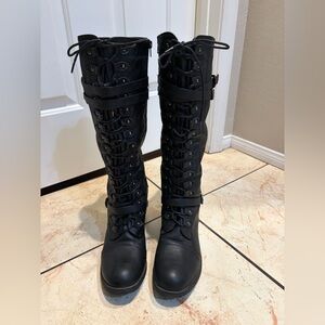 Stylish Black Lace-Up Combat Boots